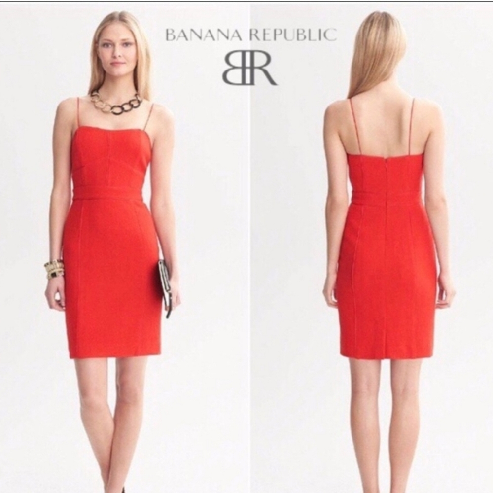 Red Wool Dress with Pink Piping